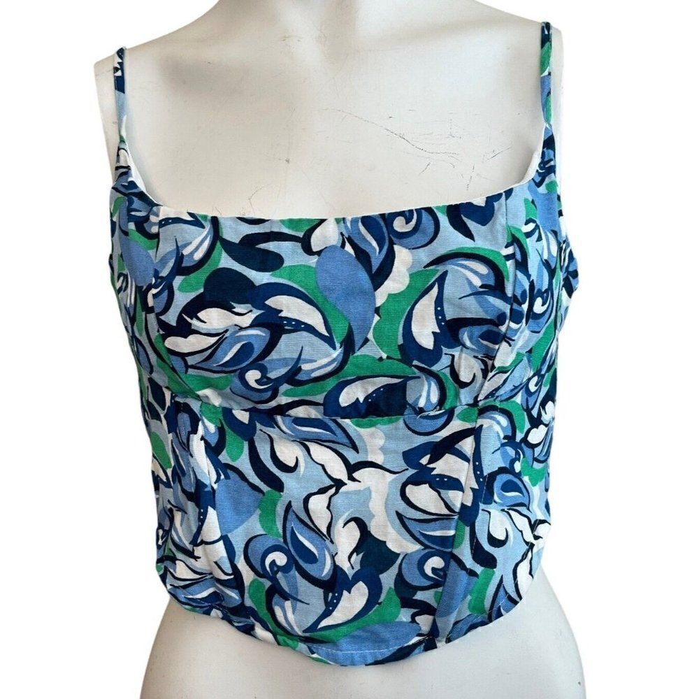 Midnight Sky M Crop Top Boning Adjustable Straps Bandana Blue Elastic Back